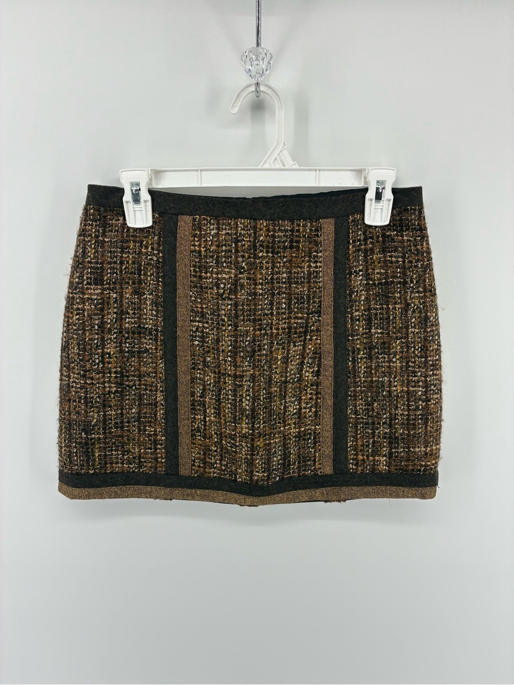 Nanette Lepore Wool Blend Womens Tweed Mini Skirt in Brown Made in USA